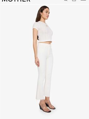 MOTHER Off-White Cropped Straight Jeans